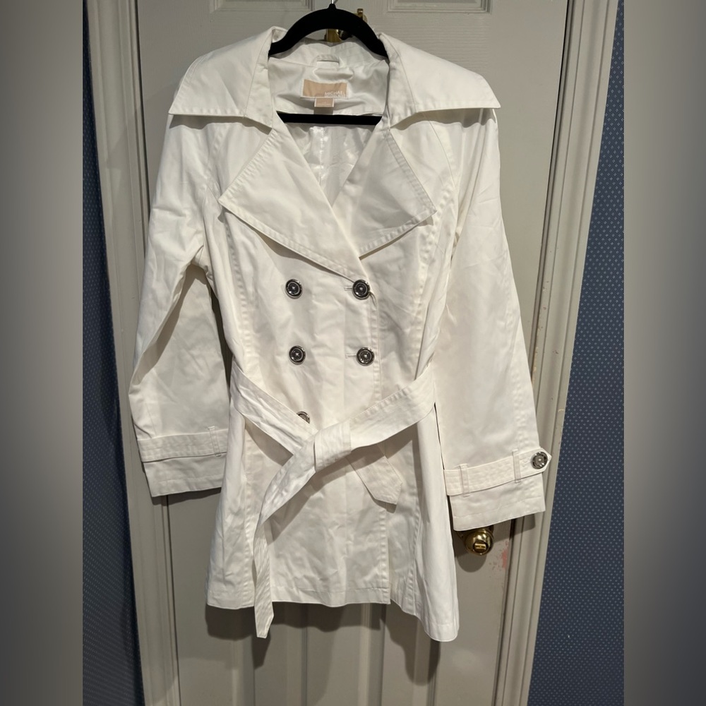 Michael Kors Off White Trench Coat Light Weight, Belted, Double Breasted